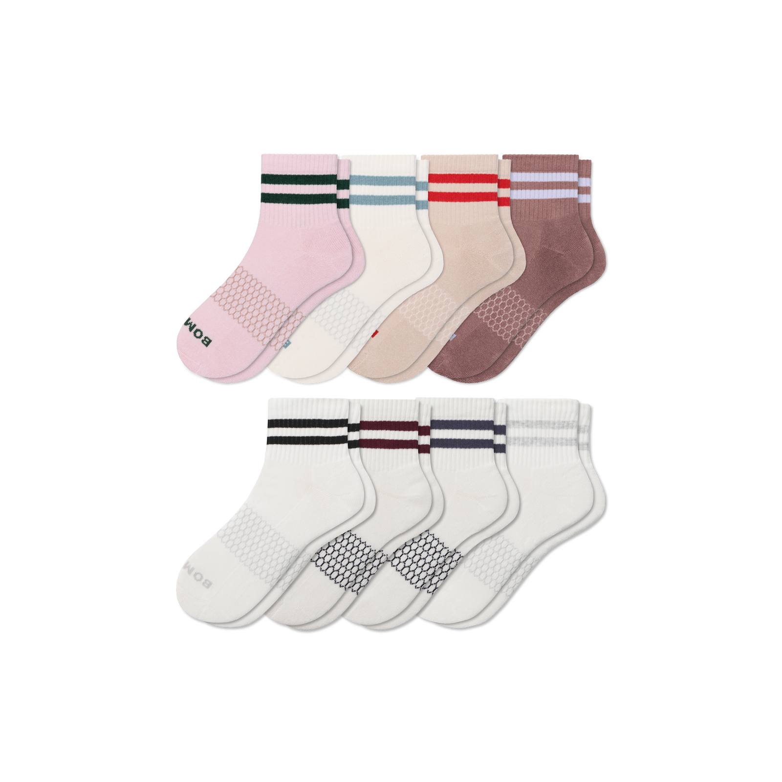 Women's Vintage Stripes Quarter Sock 8-Pack - Coco Neutrals Mix L