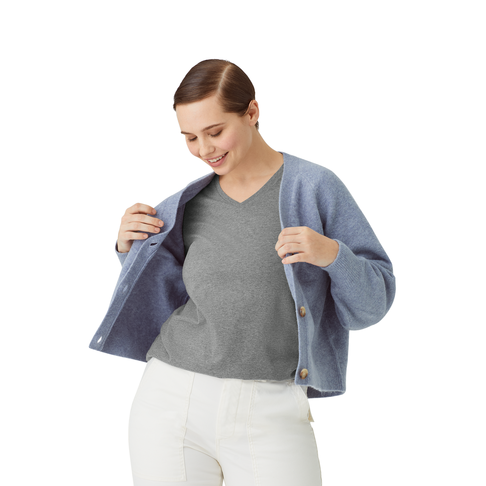 Pima Cotton V-Neck T-Shirt Grey Heather WO1 (Styles)