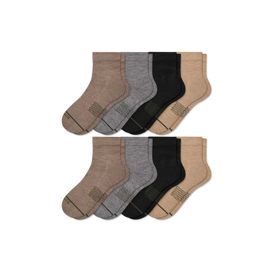 Women's Merino Wool Blend Modern Rib Quarter Sock 8-Pack - Easy Run Pair