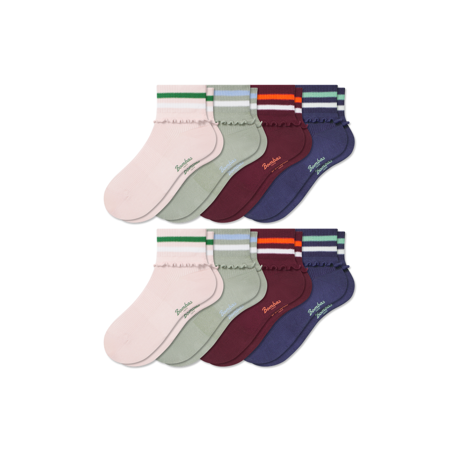 Youth Foldover Ruffle Quarter Sock 8-Pack - Fresh Home Support