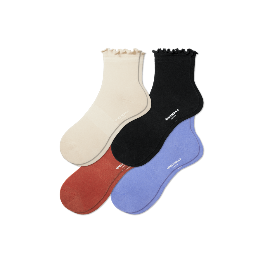 Women's Lightweight Frill Quarter Sock 4-Pack - Easy Home Comfort