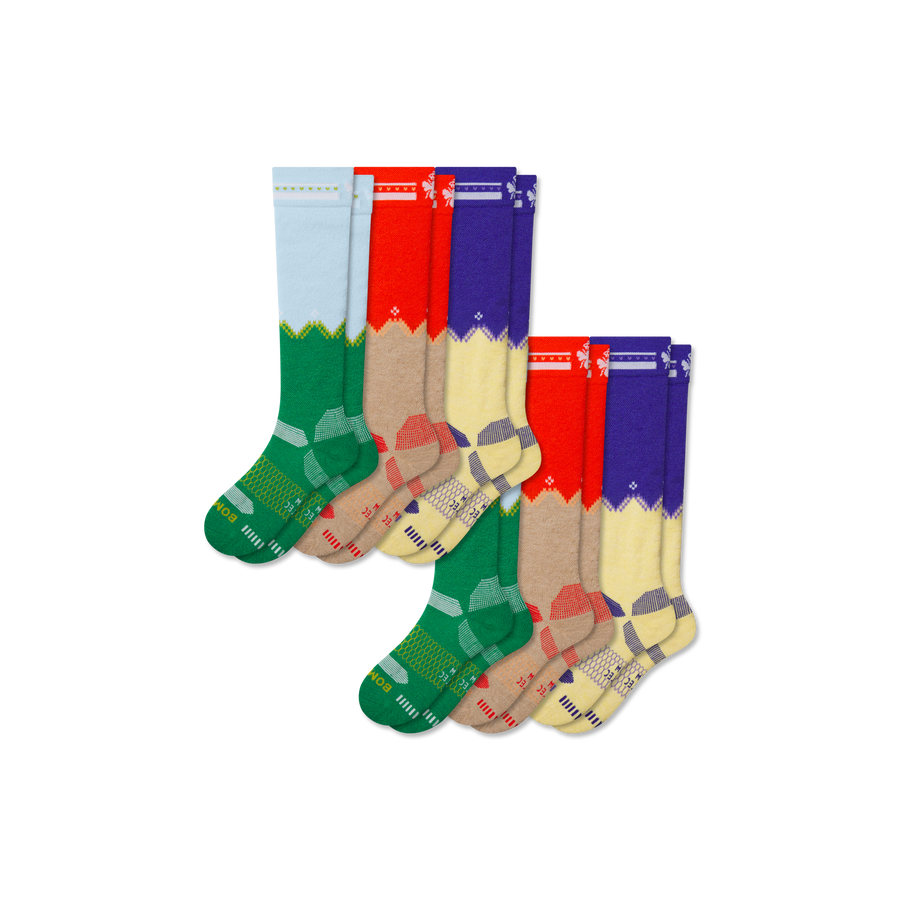 Youth Full-Cushion Merino Wool Blend Ski & Snowboard Sock 6-Pack - Modern Hike Pair