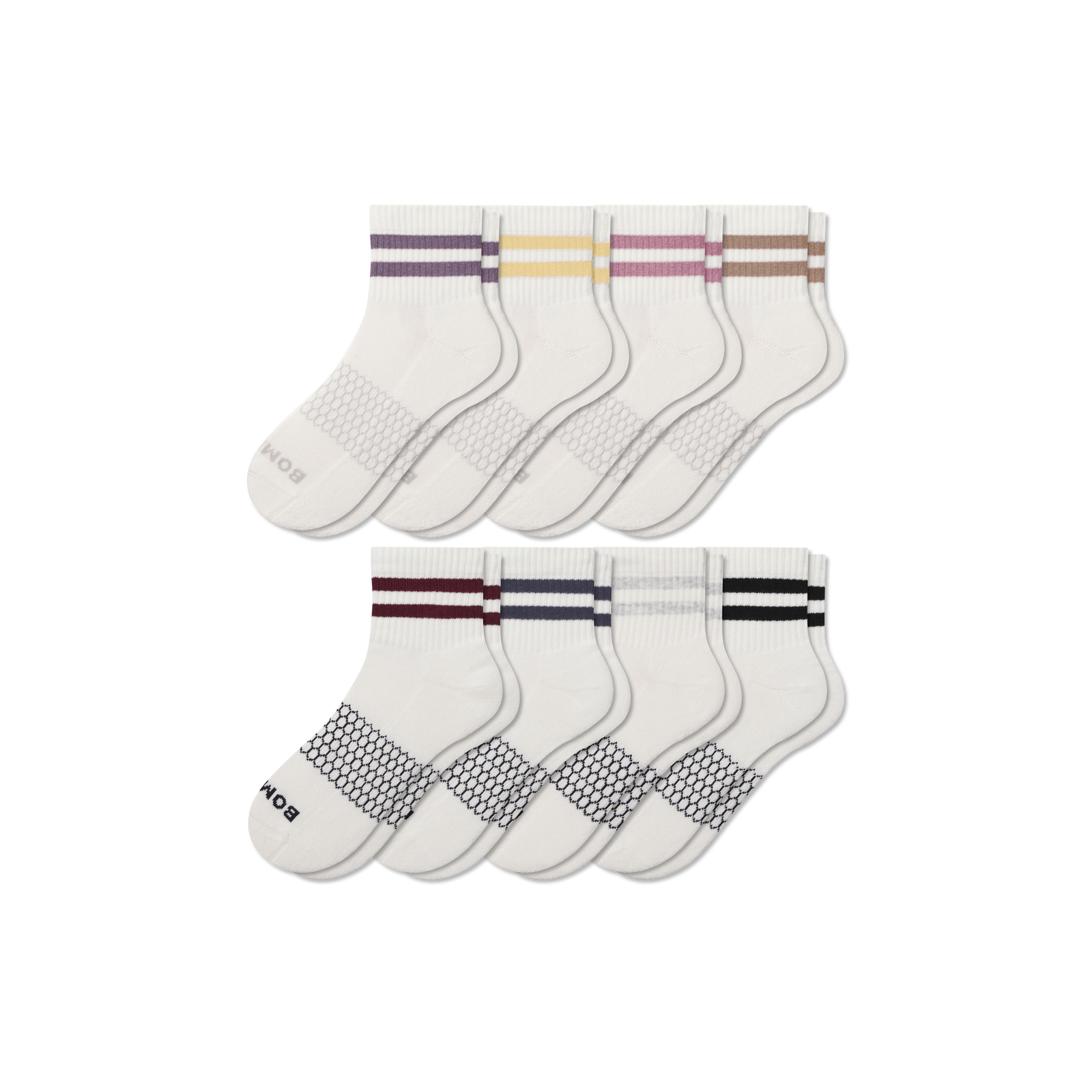 Women's Vintage Stripes Quarter Sock 8-Pack - Meringue White Mix L