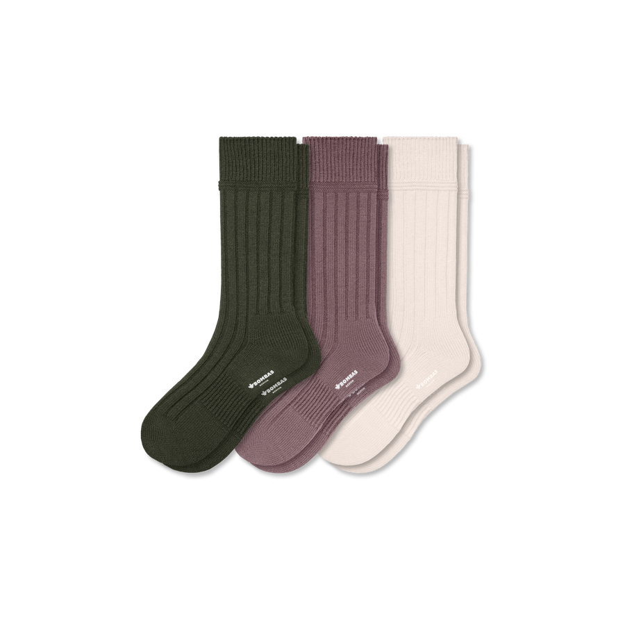 Men's Merino Cashmere Blend Rib Calf Sock 3-Pack - Cozy Hike Wear
