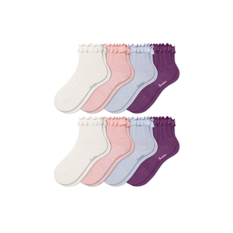 Youth Ruffle Rib Quarter Sock 8-Pack - Active No Show Support