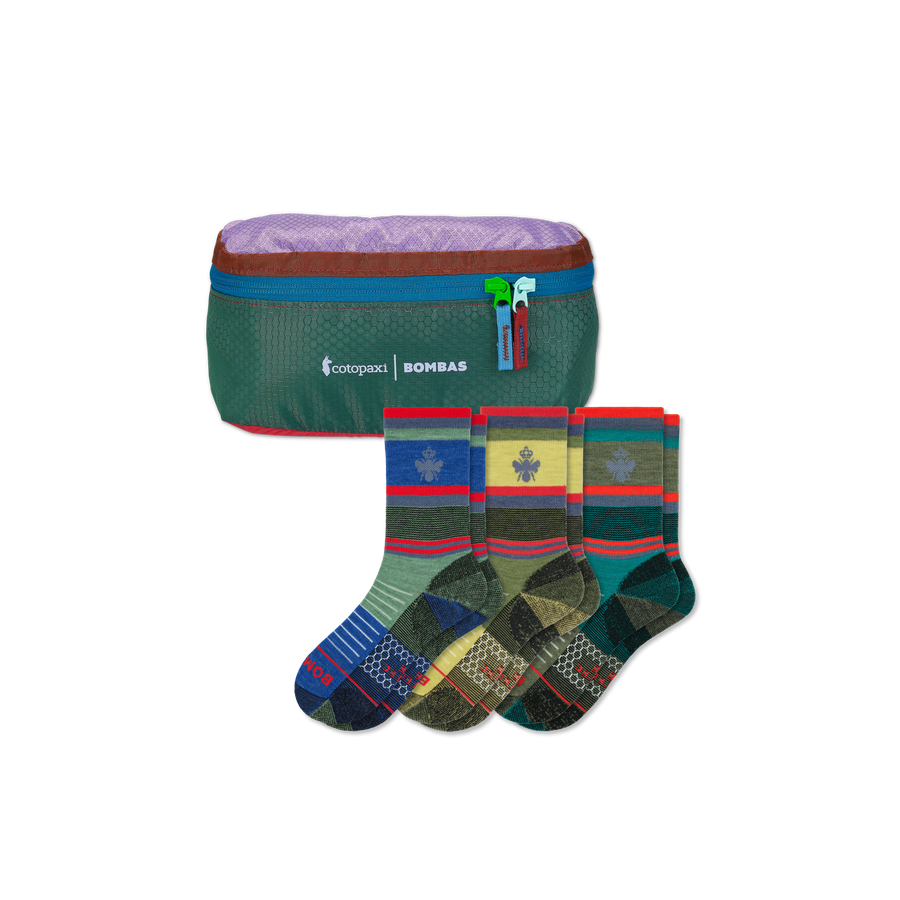Cotopaxi x Bombas Merino Wool Blend Hiking Calf Sock 3-Pack & Fanny Pack - Carry Stash Choice