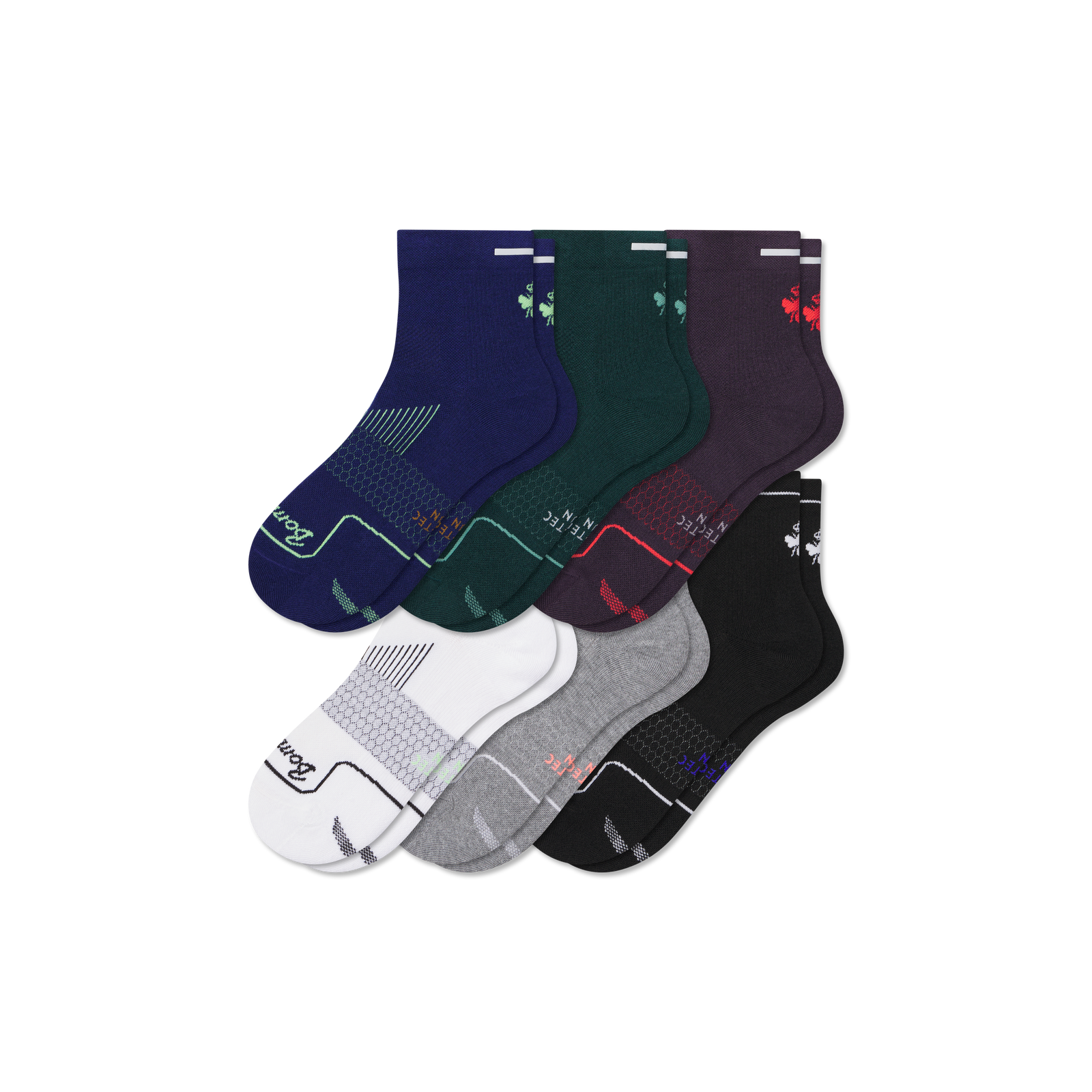 Men's Running Quarter Sock 6-Pack - teal pine core mix L