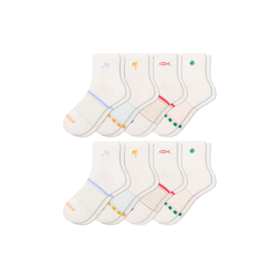 Women's Beach Day Embroidered Quarter Sock 8-Pack - Cushion Studio Wear