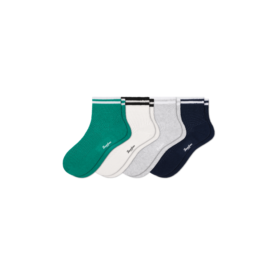 Women's Vintage Stripes Open Knit Quarter Sock 4-Pack - Studio Hike Cushion