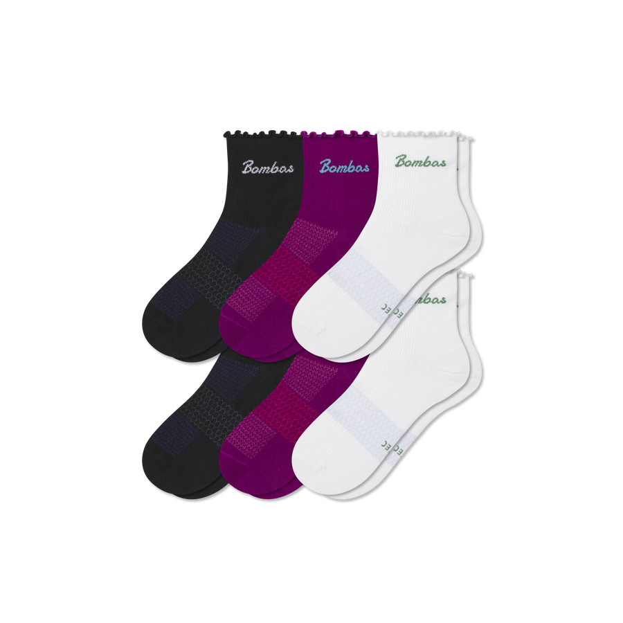 Women’s UltraLite Ruffle Sport Quarter Sock 6-Pack - Cushion Travel Wear
