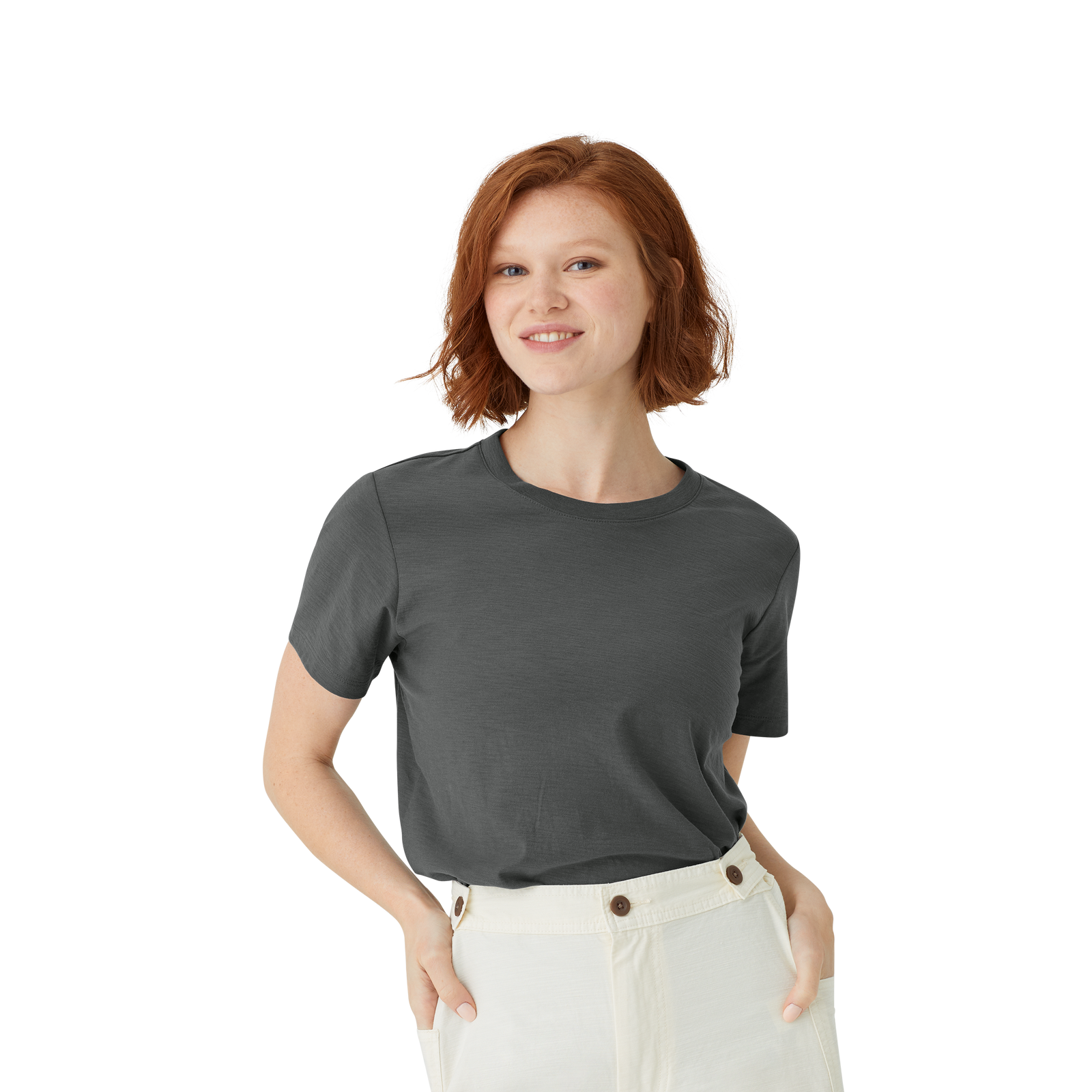 Air Slub Crew Neck T-Shirt Washed Black WO1