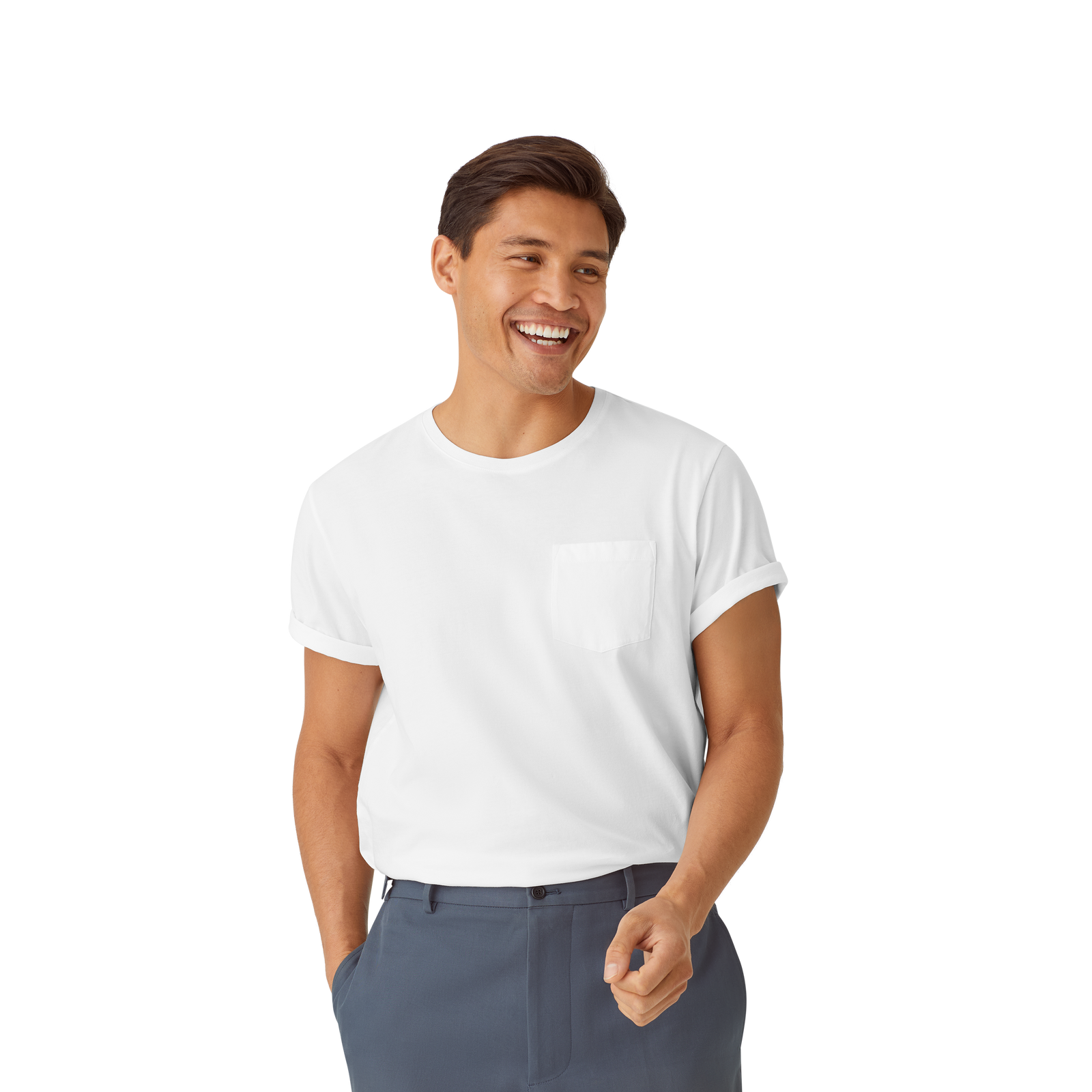 Pima Cotton Pocket Crew Neck T-Shirt White MO3