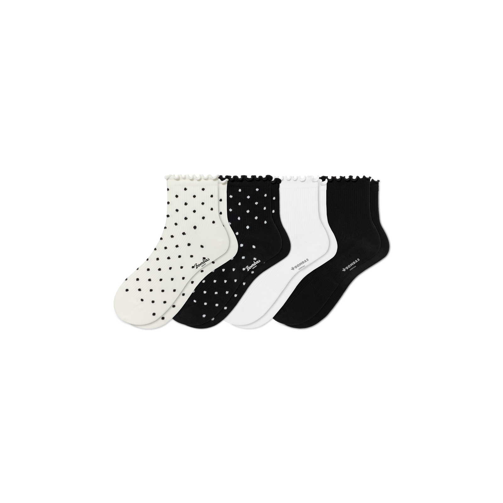 Women's Ruffle Rib Quarter Sock 4-Pack - White Polka Dot Mix L
